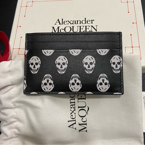 Alexander McQueen Other - NWT Alexander McQueen Men's Biker Skull Leather Card Case Black White